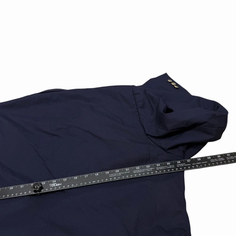 Vintage BURBERRYS Navy Blue Gold Button Super 100's Wool Double Breasted Blazer‎